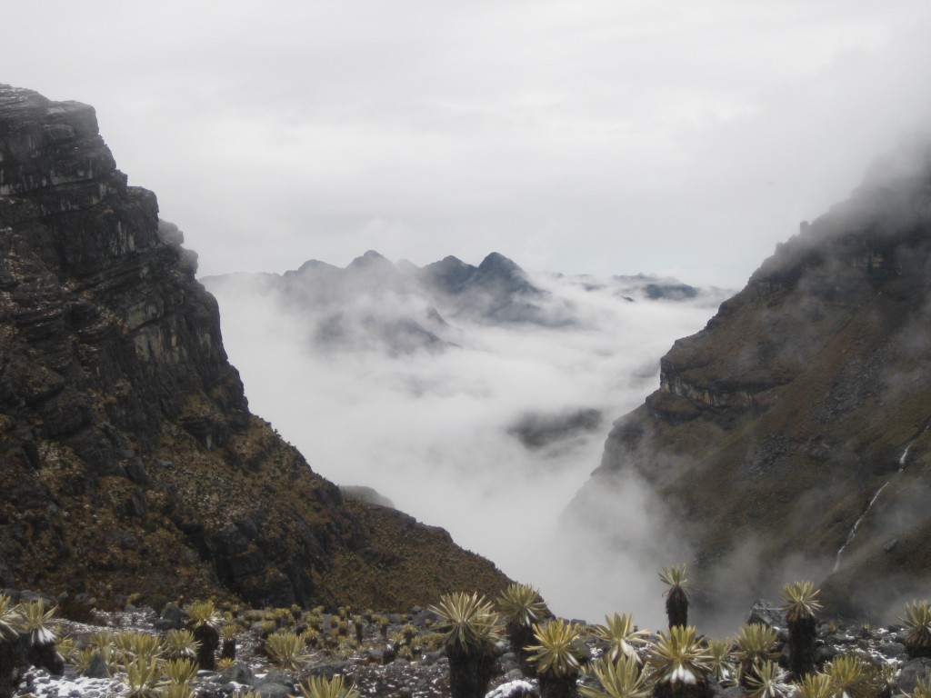 Blick über die wolkenverhangene Bergwelt, Richtung Venezuela