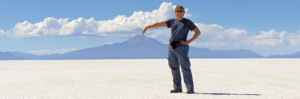 Flo in der Salzwüste Salar de Uyuni in seinem südamerikanischen Lieblingsland Bolivien. © flocblog